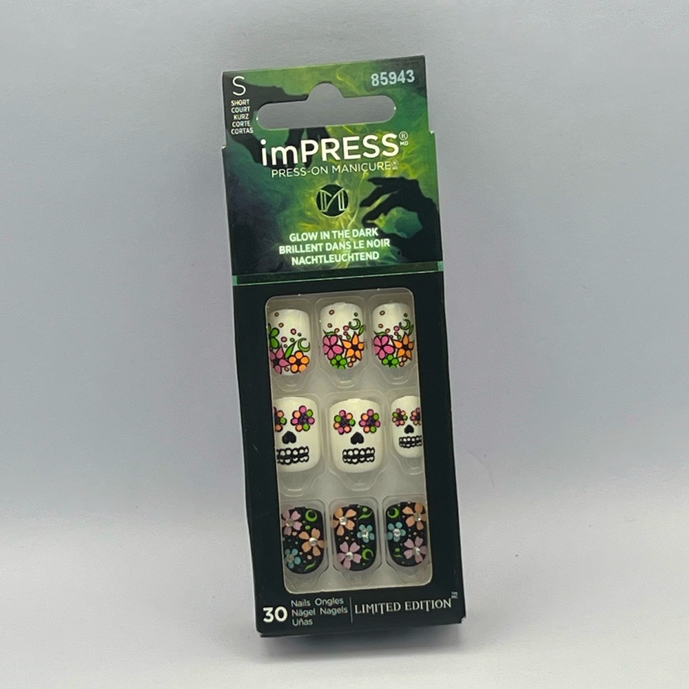 New Kiss Impress Short Square Fake Nails Día de Los Muertos/Day of the Dead